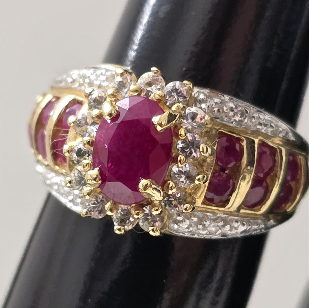 Stupendous 10K Gold Ruby And Diamond Ring